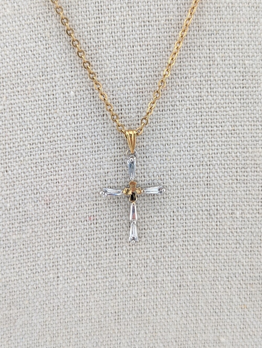 Vintage Gold & Silver Avon Cross Necklace - Estate Jewelry